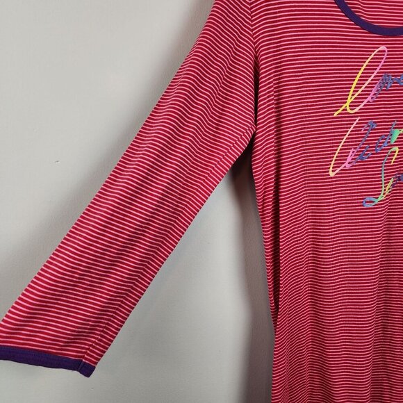 Victoria's Secret sz M long sleeve sleeping dress shirt rainbow stripes red - Picture 2 of 10